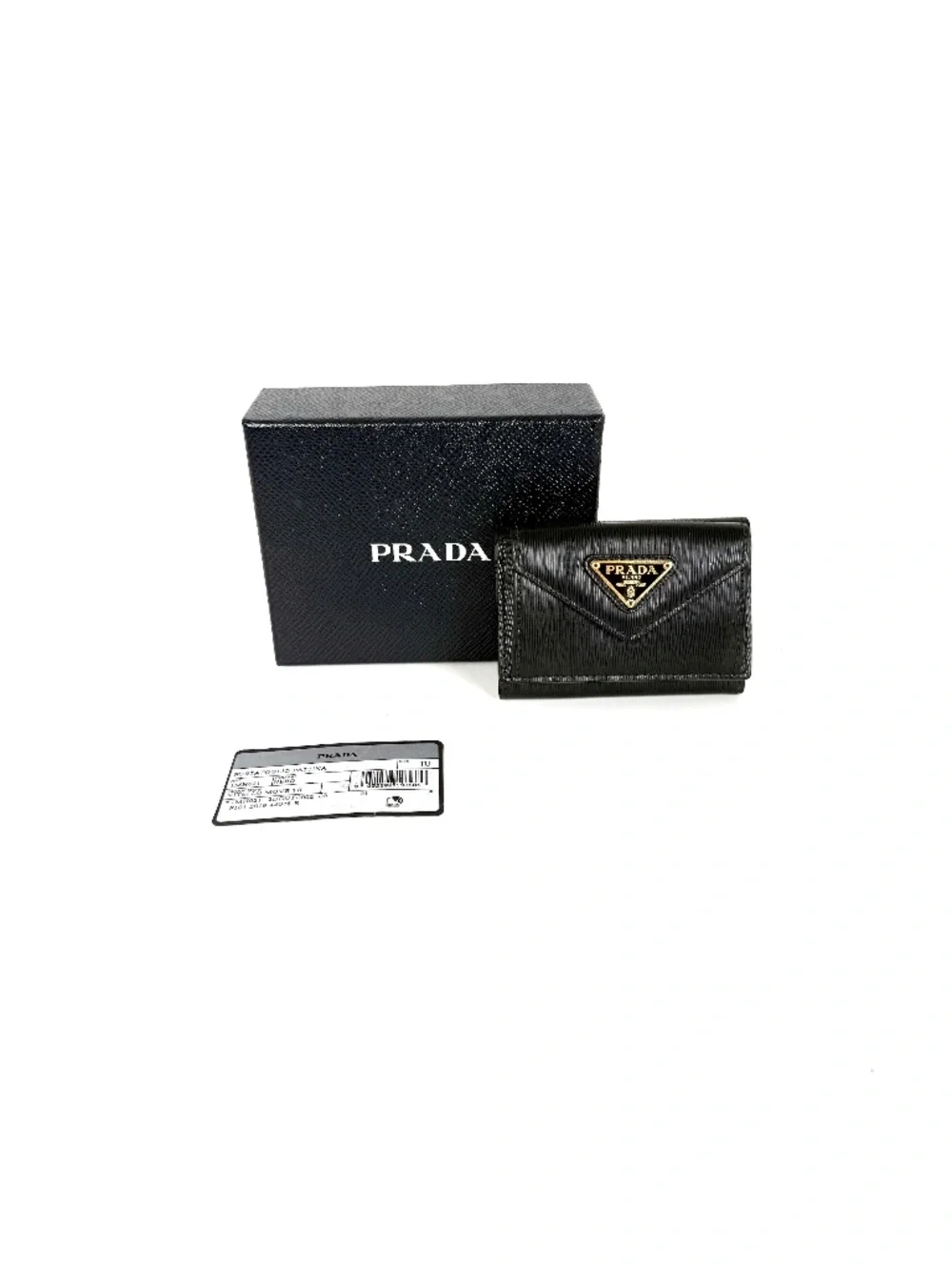 Prada Vitello Move Logo Leather Flap Compact Small Tri Fold Wallet